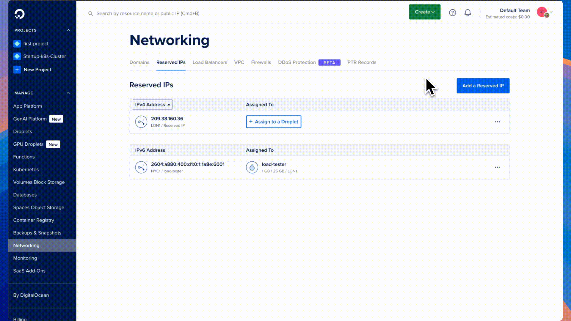 Reserved IPv6 for Droplets